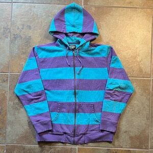 Vintage Y2K Purple and Blue Striped Stussy Hoodie 100% cotton, good condition